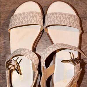 Michael Kors Cream and Tan MK Logo Sandals